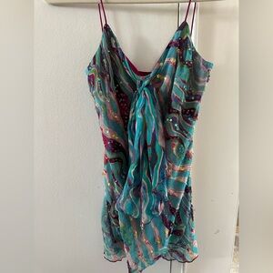 Diane Von Furstenberg Multicolor Strappy Silk Top Camisole Tank Sequins Jackie